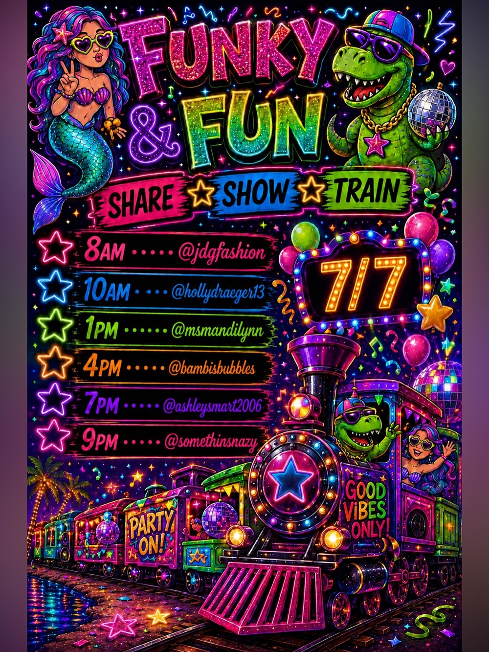 Funky & Fun Share Show Train 8AM-11:30PM or later!